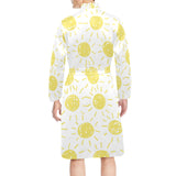 hand drawn sun pattern Men's Long Sleeve Belted Night Robe