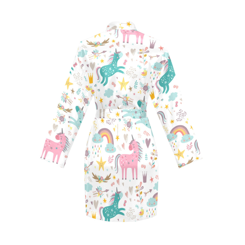 Colorful unicorn pattern Women's Long Sleeve Belted Night Robe