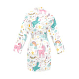 Colorful unicorn pattern Women's Long Sleeve Belted Night Robe