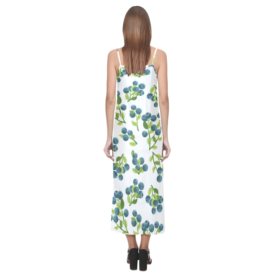 blueberry white background V-Neck Open Fork Long Dress