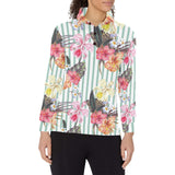 Colorful orchid flower pattern Women's Long Sleeve Polo Shirt