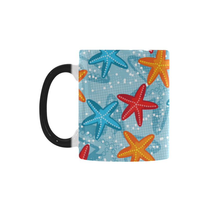 Blue red orange starfish pattern Morphing Mug Heat Changing Mug