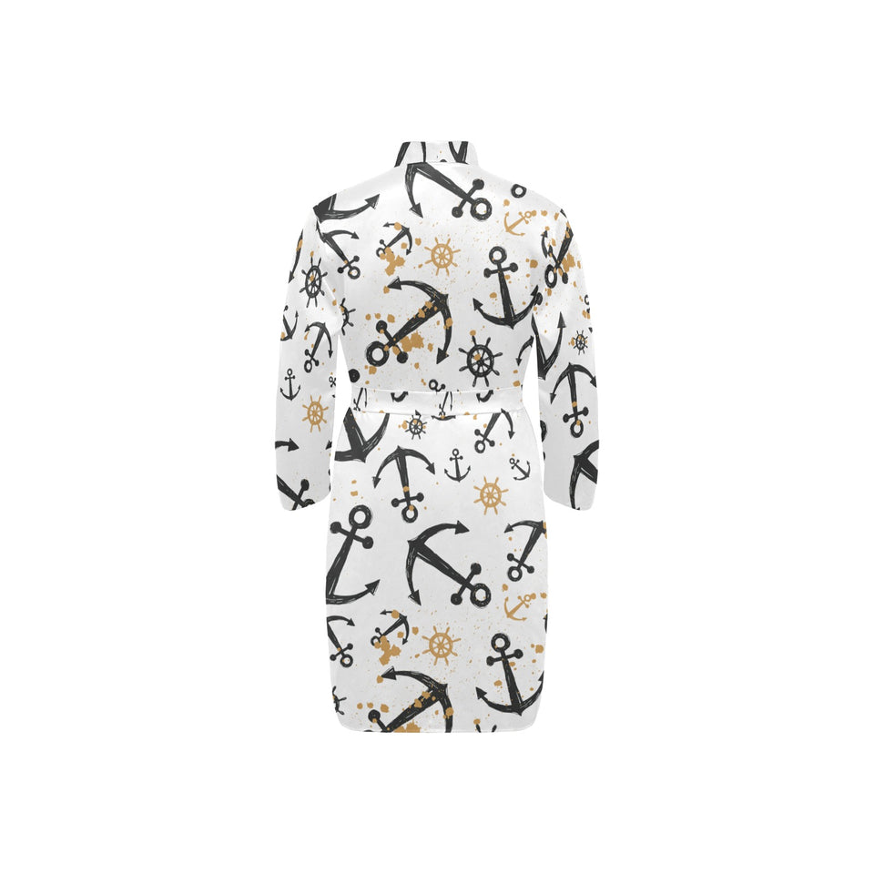 Anchors Rudders pattern Men's Long Sleeve Belted Night Robe