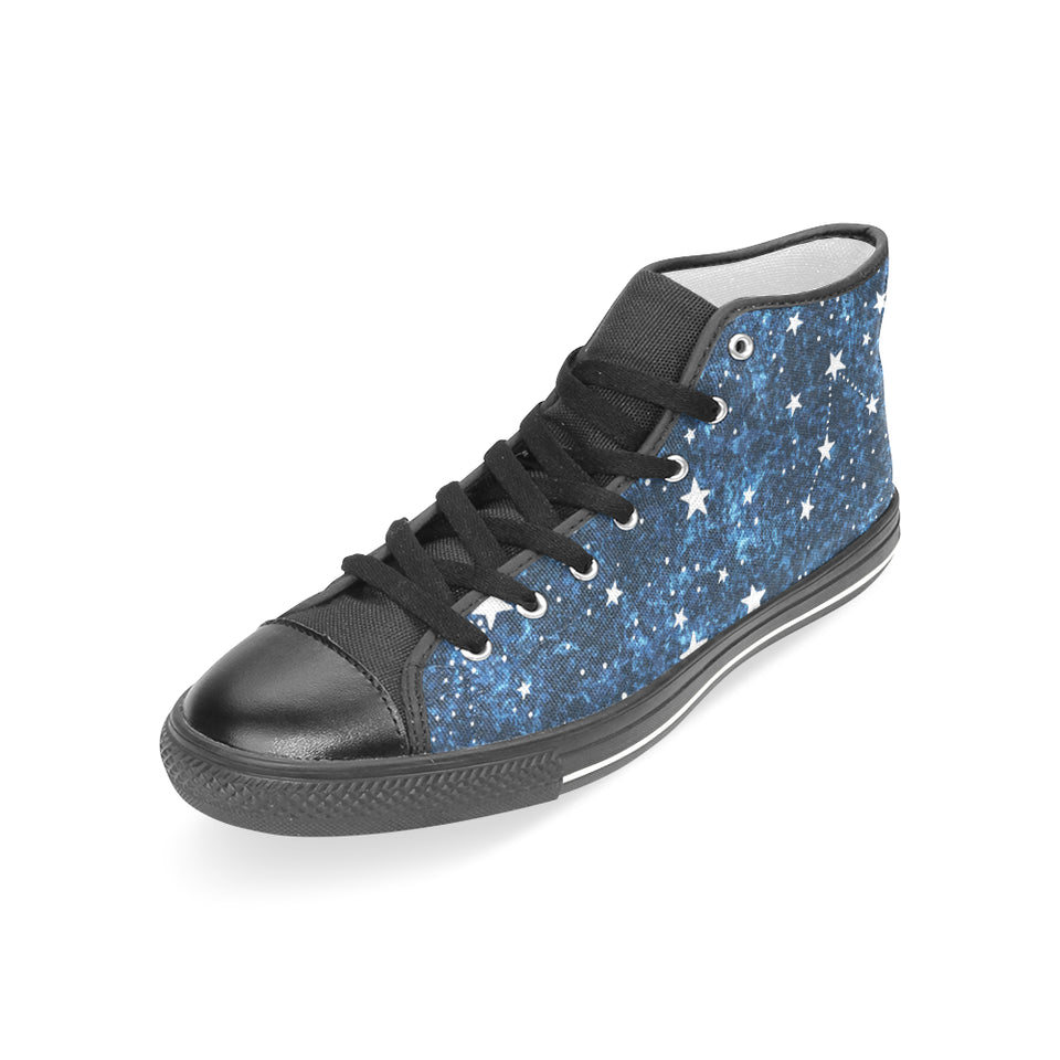 Night sky star pattern Women's High Top Canvas Shoes Black