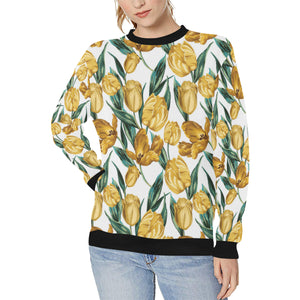 yellow tulips pattern Women's Crew Neck Sweatshirt