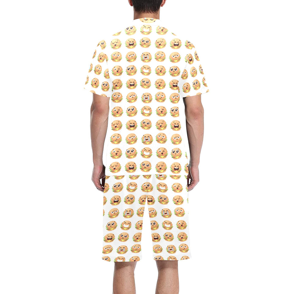 Hamburger Pattern Print Design 04 Men's V-Neck Short Pajama Set