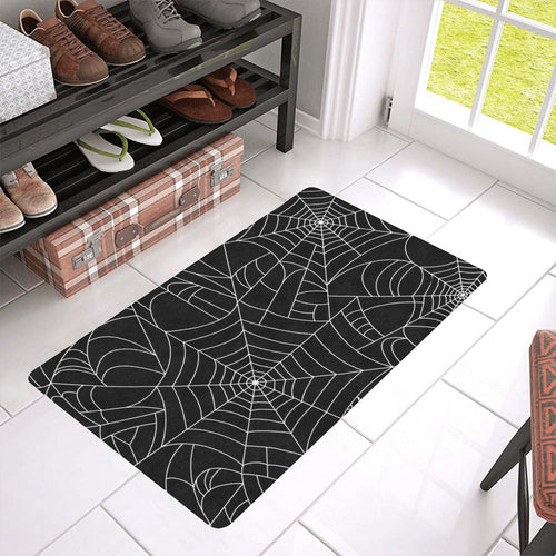 Spider web pattern Black background white cobweb Doormat