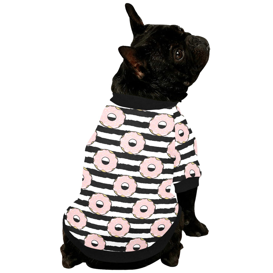 Donuts pink icing striped pattern All Over Print Pet Dog Round Neck Fuzzy Shirt