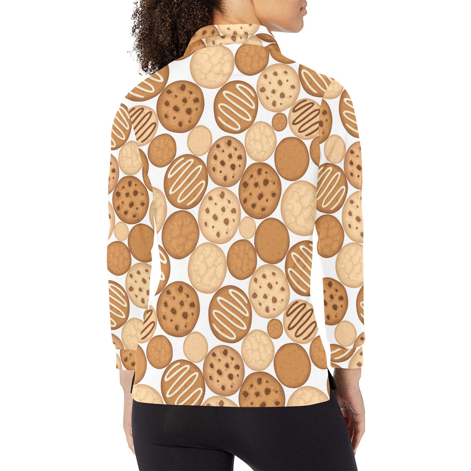 Various cookie pattern Women's Long Sleeve Polo Shirt