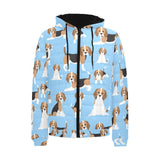 Beagle dog blue background pattern Men's Padded Hooded Jacket