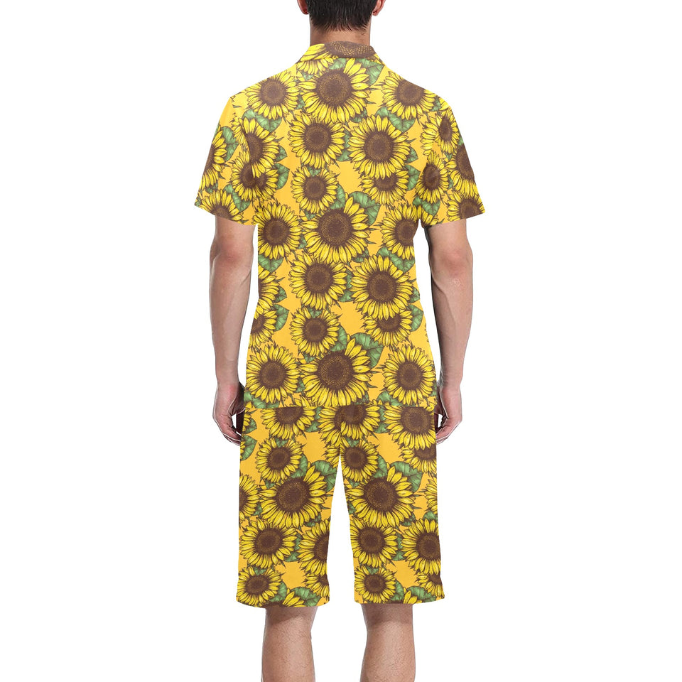 Sunflower pattern Men's V-Neck Short Pajama Set