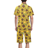 Sunflower pattern Men's V-Neck Short Pajama Set