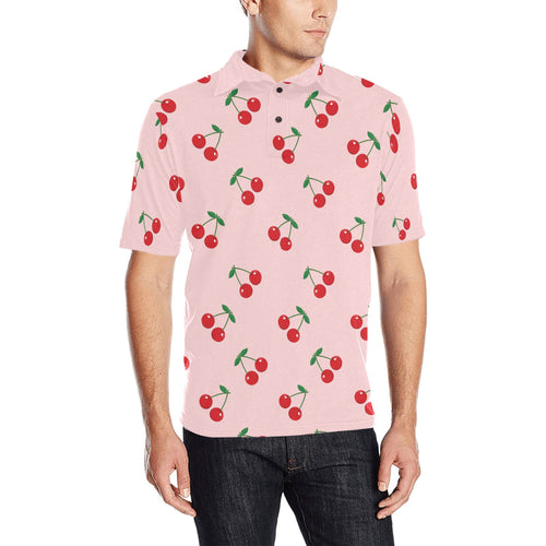cherry pattern pink background Men's All Over Print Polo Shirt