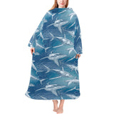 Shark hand drawn Blanket Robe with Sleeves