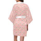 Cute hamster cheese pattern pink background Women's Short Kimono Robe