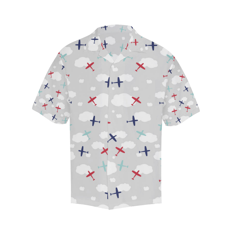 Airplane cloud grey background Men's All Over Print Hawaiian Shirt