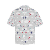 Airplane cloud grey background Men's All Over Print Hawaiian Shirt