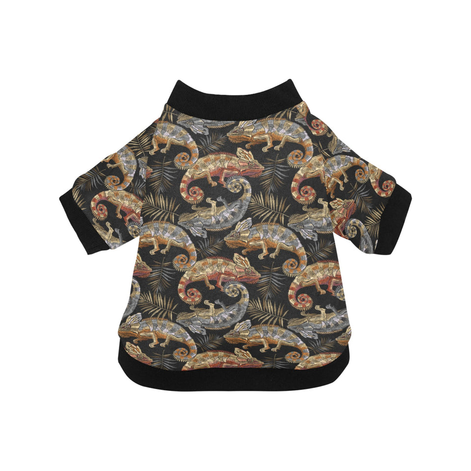 Chameleon lizard tropical leaves palm tree All Over Print Pet Dog Round Neck Fuzzy Shirt