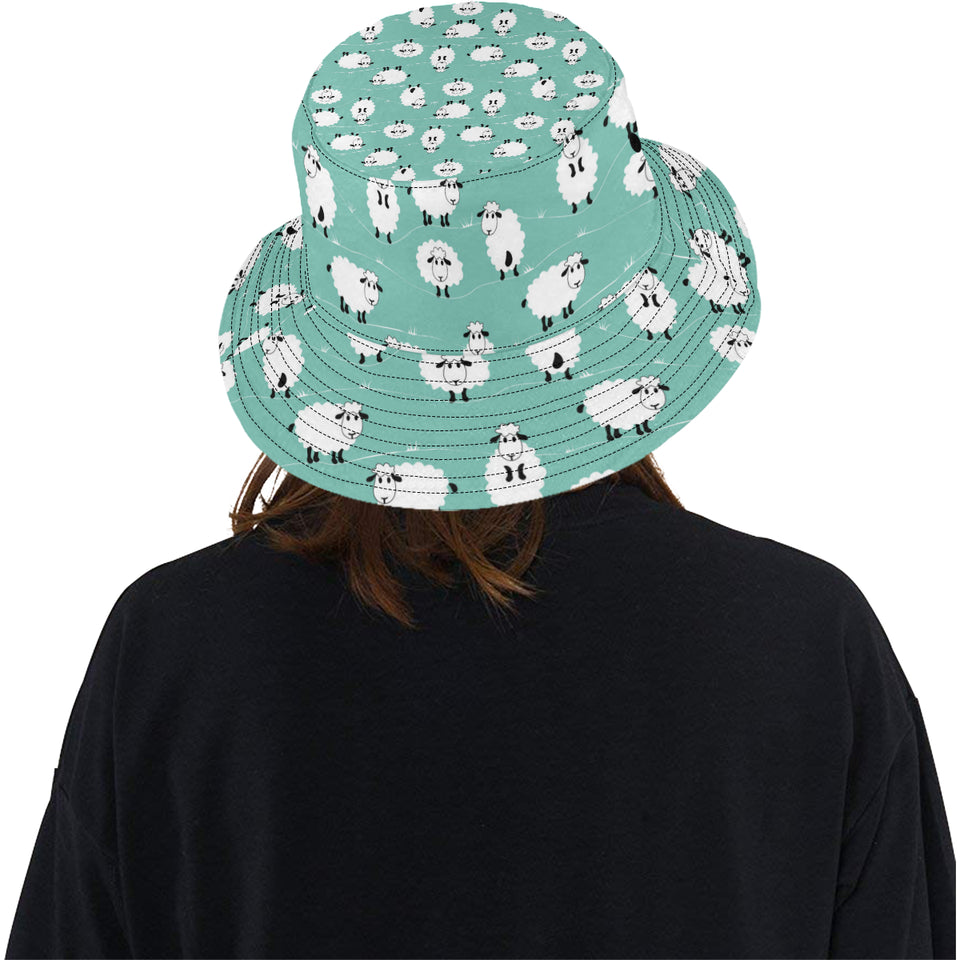 Cute sheep green background Unisex Bucket Hat