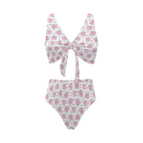 Pig Pattern Print Design 03 Chest Bowknot High Waisted Bikini Swimsuit