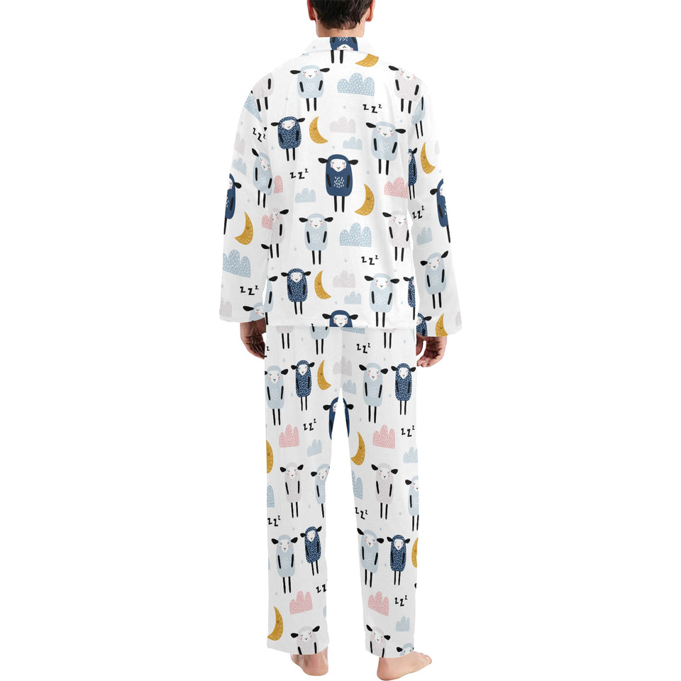 Cute sleeping sheep moon cloud pattern Men's Long Pajama Set