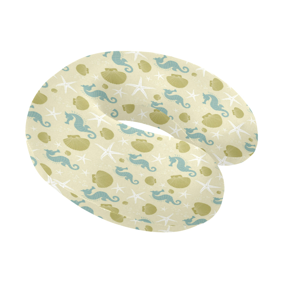 Seahorse shell starfish pattern background U-Shaped Travel Neck Pillow