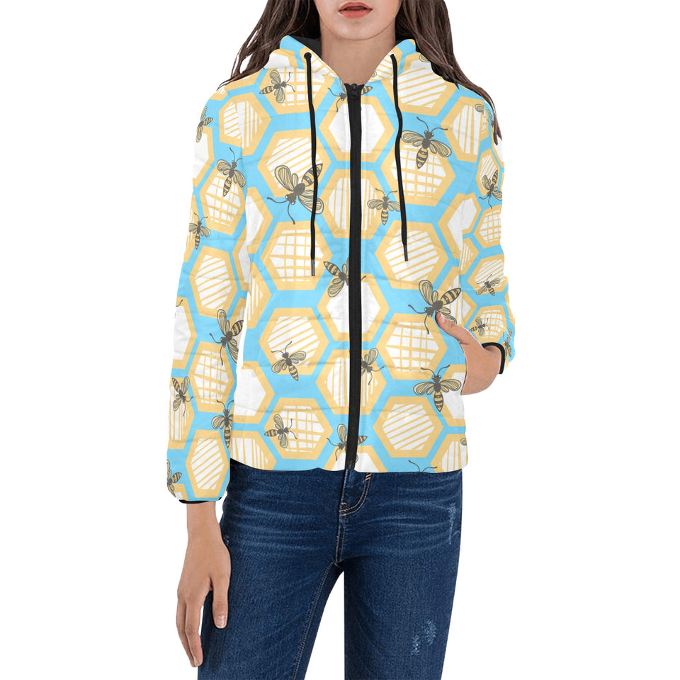 Bee honeycomb pattern Women's Padded Hooded Jacket