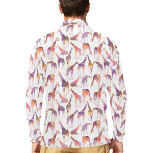 Giraffe Pattern Print Design 02 Men's Long Sleeve Polo Shirt
