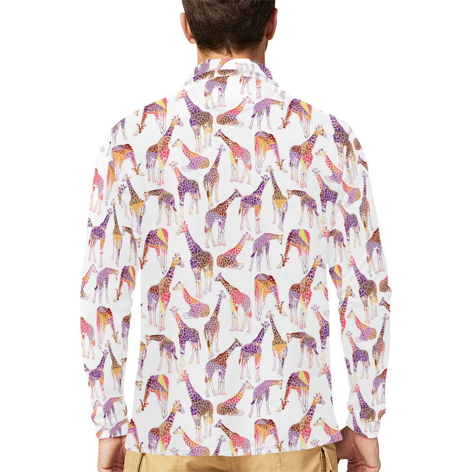 Giraffe Pattern Print Design 02 Men's Long Sleeve Polo Shirt