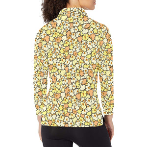 Popcorn Pattern Print Design 03 Women's Long Sleeve Polo Shirt