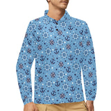 Anchors rudder compass star nautical pattern Men's Long Sleeve Polo Shirt