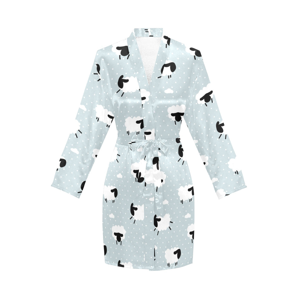Sheep polka dot cloud pattern Women's Long Sleeve Belted Night Robe