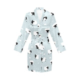 Sheep polka dot cloud pattern Women's Long Sleeve Belted Night Robe