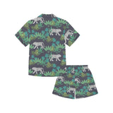 white bengal tigers tropical plant Kids' Boys' Girls' V-Neck Short Pajama Set