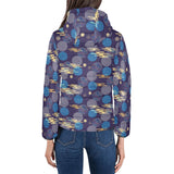 Blue japanese pattern cloud wave flower Women's Padded Hooded Jacket