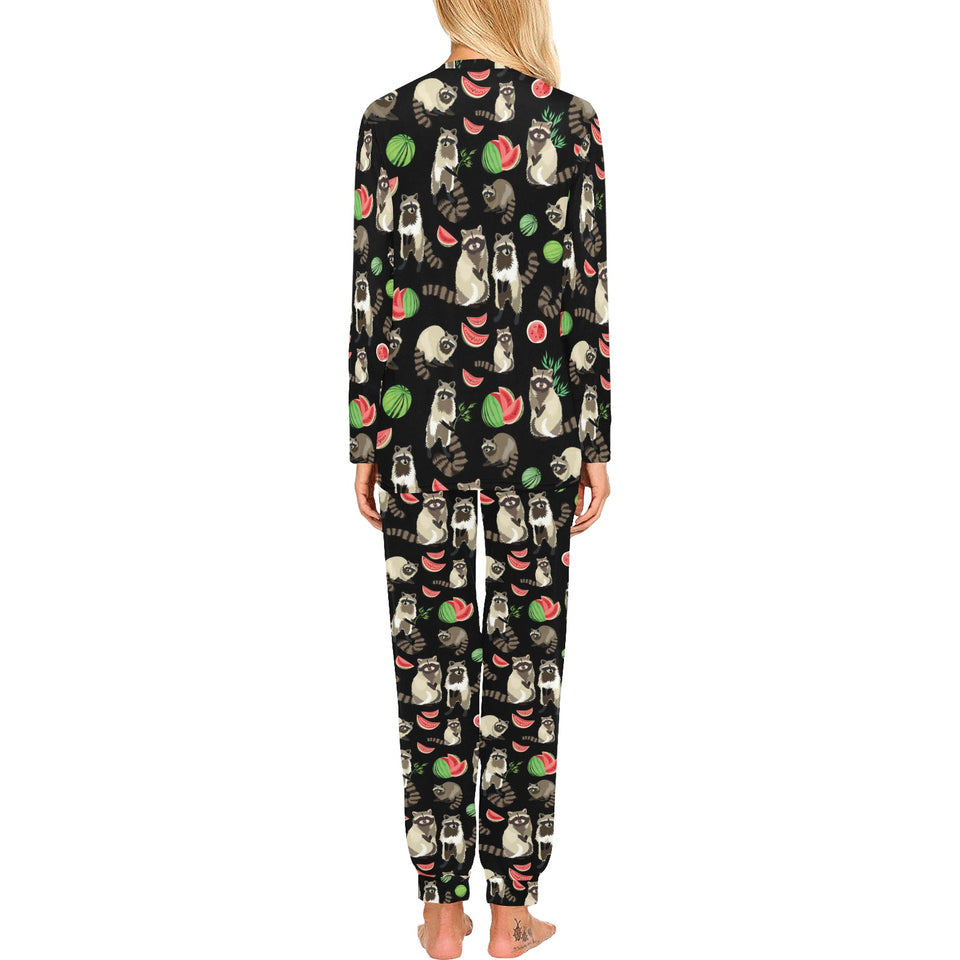 Raccoon watermelon pattern Women's All Over Print Pajama Set
