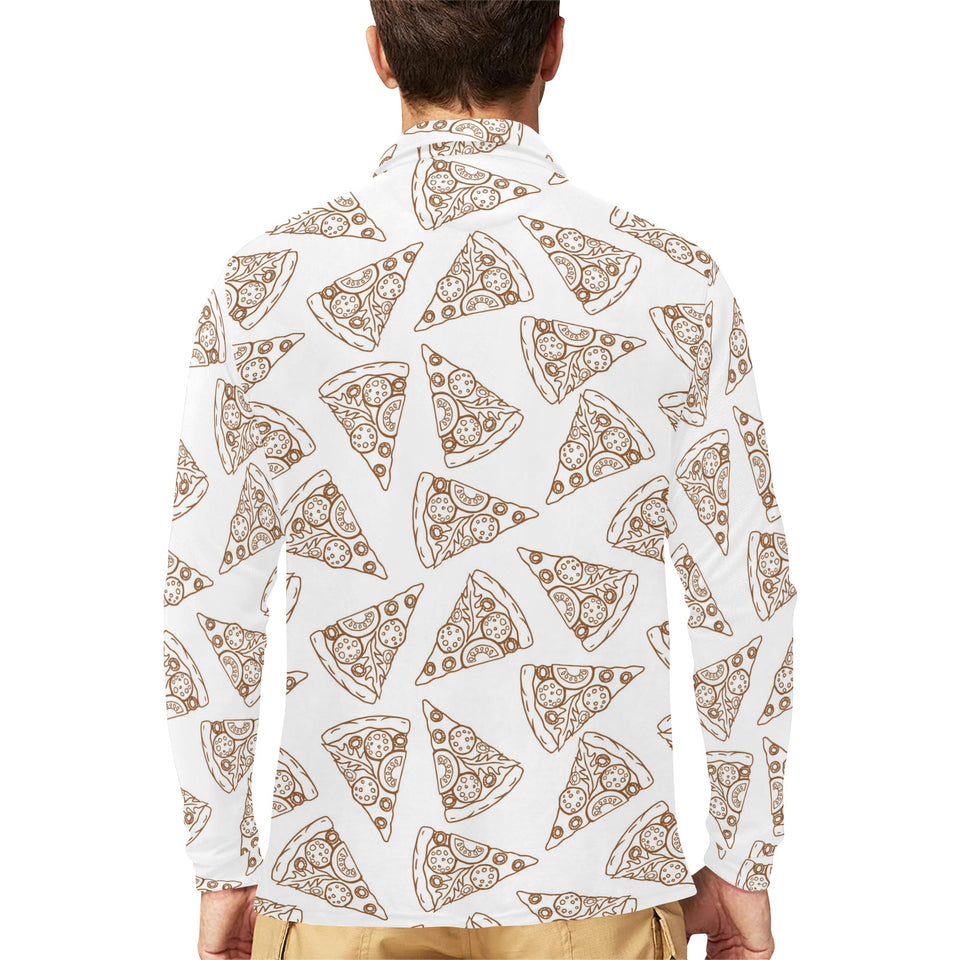 Hand drawn pizza pattern Men's Long Sleeve Polo Shirt
