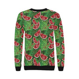 Watermelons tropical palm leaves pattern backgroun Women's Crew Neck Sweatshirt