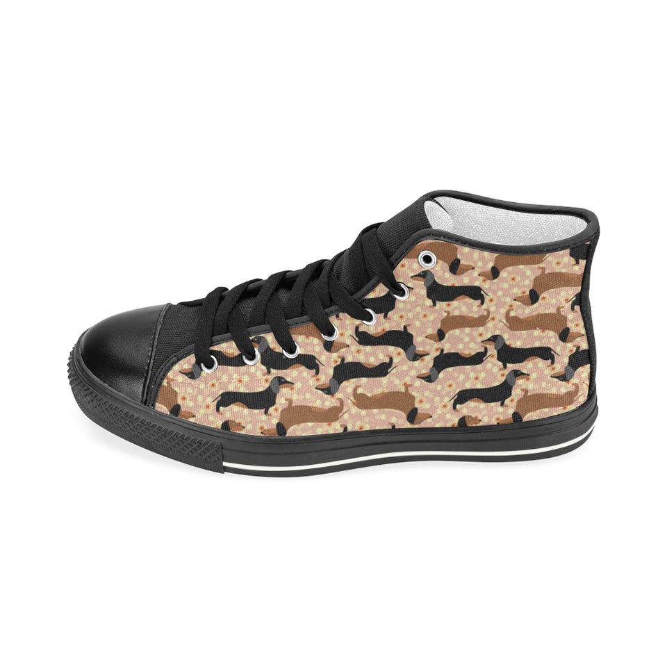 Dachshund floral background Women's High Top Canvas Shoes Black