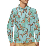 Monkey Palm tree background Men's Long Sleeve Polo Shirt