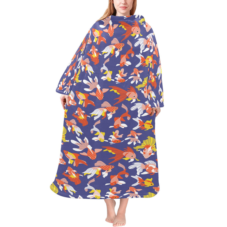 Goldfish Pattern Print Design 04 Blanket Robe with Sleeves