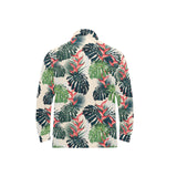 heliconia flowers, palm and monstera leaves Men's Long Sleeve Polo Shirt