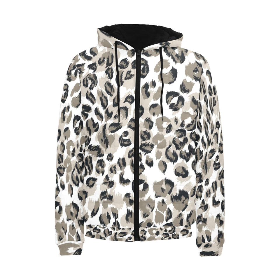 Leopard skin print pattern Men's Padded Hooded Jacket