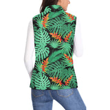 heliconia flower palm monstera leaves black backgr Women's Padded Vest