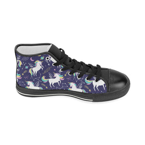 Hand drawn cute unicorn star planet Women's High Top Canvas Shoes Black