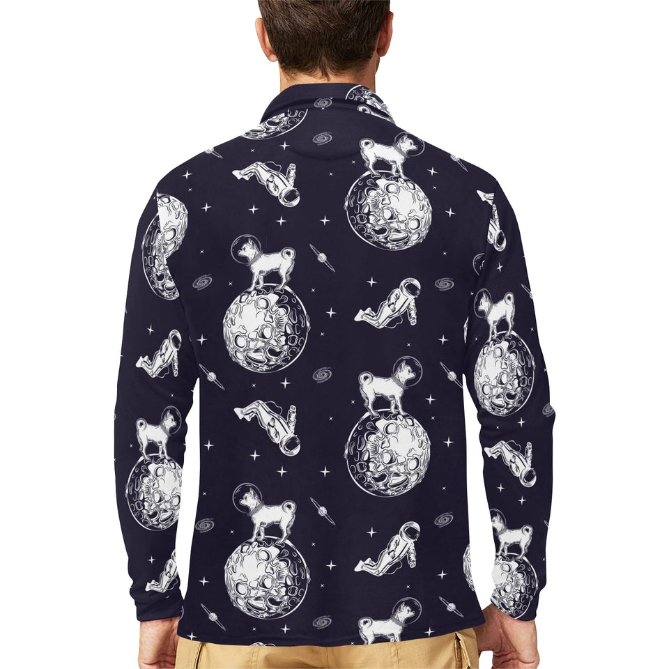 Chihuahua space helmet. astronaut pattern Men's Long Sleeve Polo Shirt