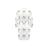 Cute Siberian Husky pattern Men's Long Sleeve Belted Night Robe