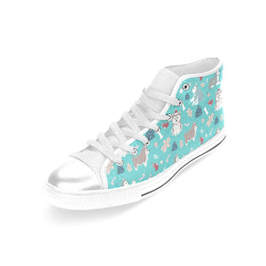 Christmas cute siberian husky puppie pattern Women's High Top Canvas Shoes White