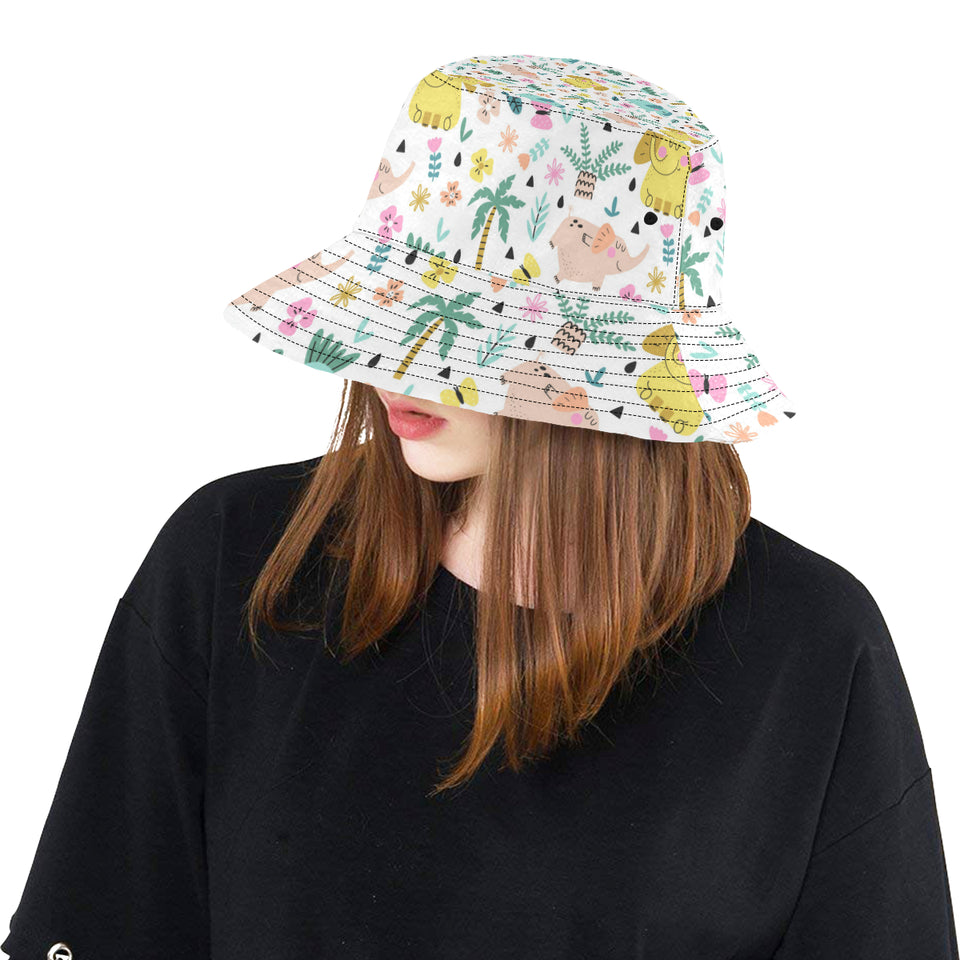 Cute elephants palm tree flower butterfly pattern Unisex Bucket Hat