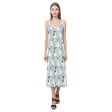Cute Penguin pattern V-Neck Open Fork Long Dress